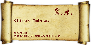 Klimek Ambrus névjegykártya